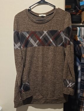 Brown Plaid-Accent Women’s Pullover Sweater